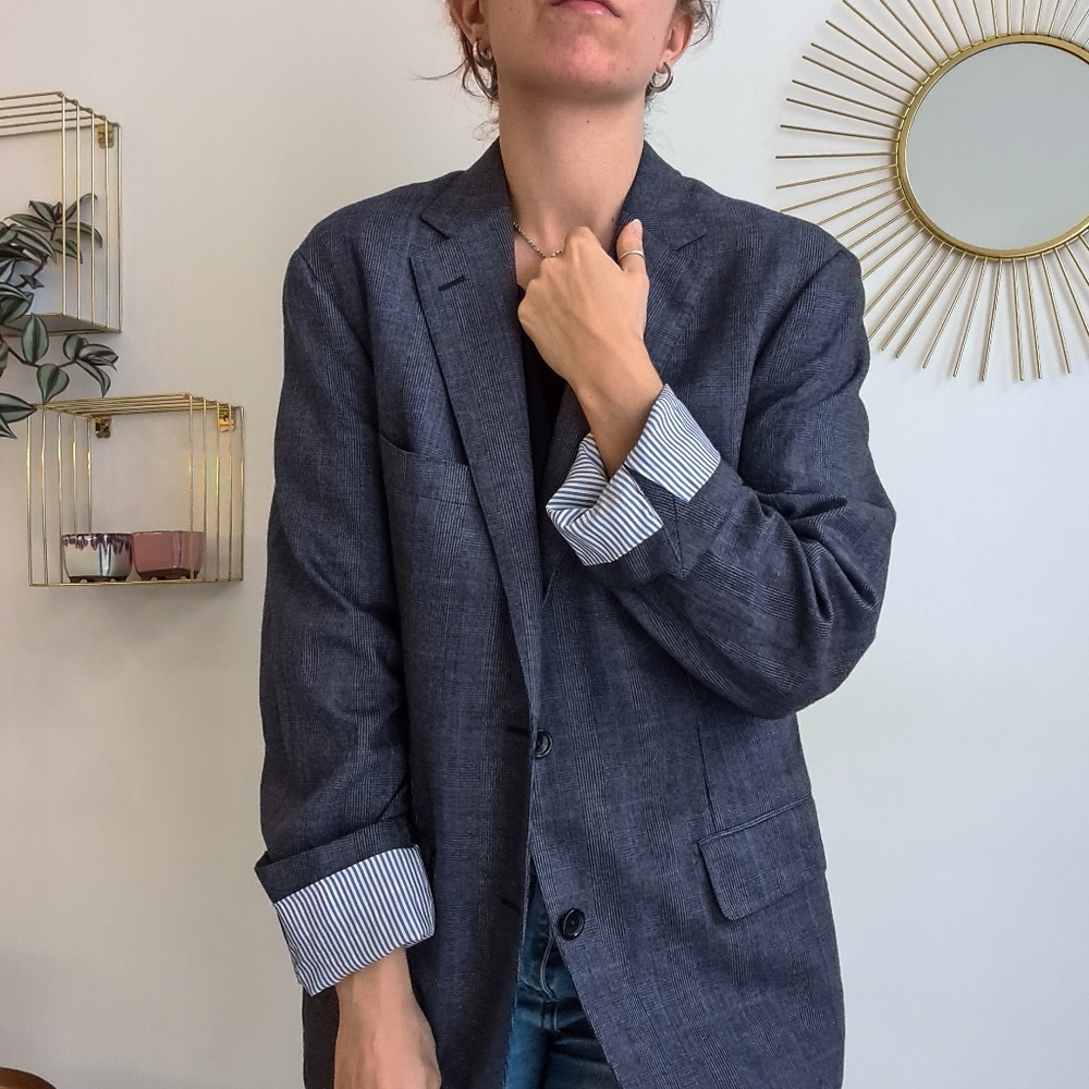 M.J. Bale wool blazer / suit jacket, navy and charcoal checked / plaid, 42R - Picture 6 of 17